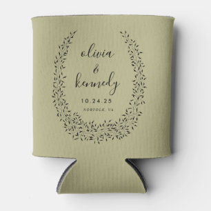 Minimal Leaf Botanical Wreath Custom Wedding Can Cooler
