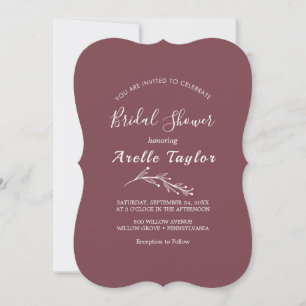 Minimal Leaf Burgundy Bridal Shower Invitation