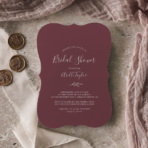 Minimal Leaf Burgundy Bridal Shower Invitation