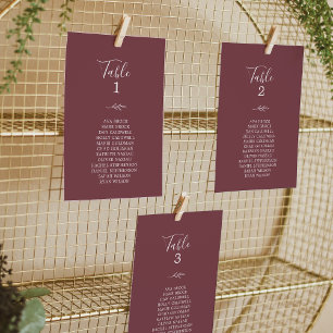 Minimal Leaf Burgundy Hanging Seating Chart Card