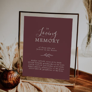 Minimal Leaf   Burgundy In Loving Memory Memorial Poster
