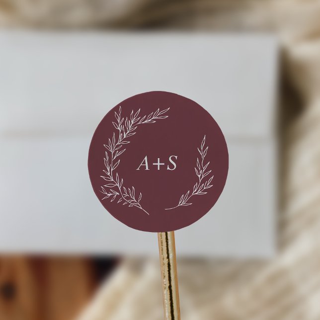Minimal Leaf | Burgundy Monogram Envelope Seals (Creator Uploaded)