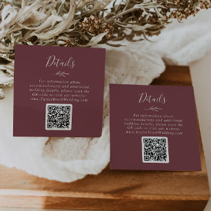 Minimal Leaf   Burgundy QR Code Wedding Details Enclosure Card