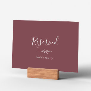 Minimal Leaf Burgundy Reserved Sign