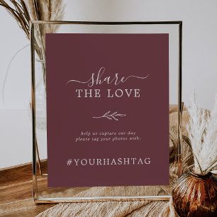 Minimal Leaf Burgundy Share The Love Hashtag Poster