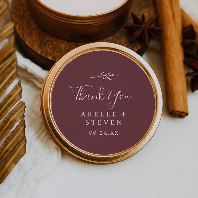 Minimal Leaf | Burgundy Thank You Favour Sticker (Creator Uploaded)