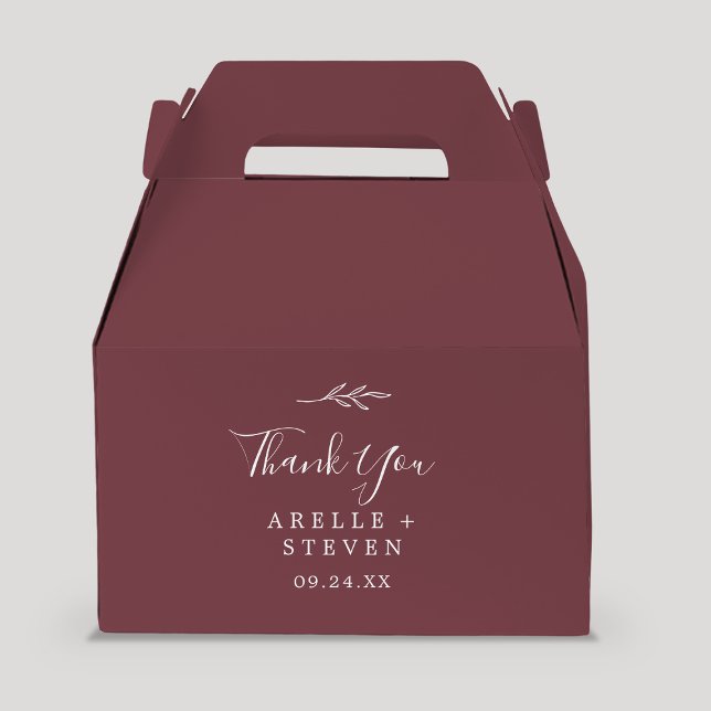 Minimal Leaf | Burgundy Thank You Wedding Favour Box (Creator Uploaded)