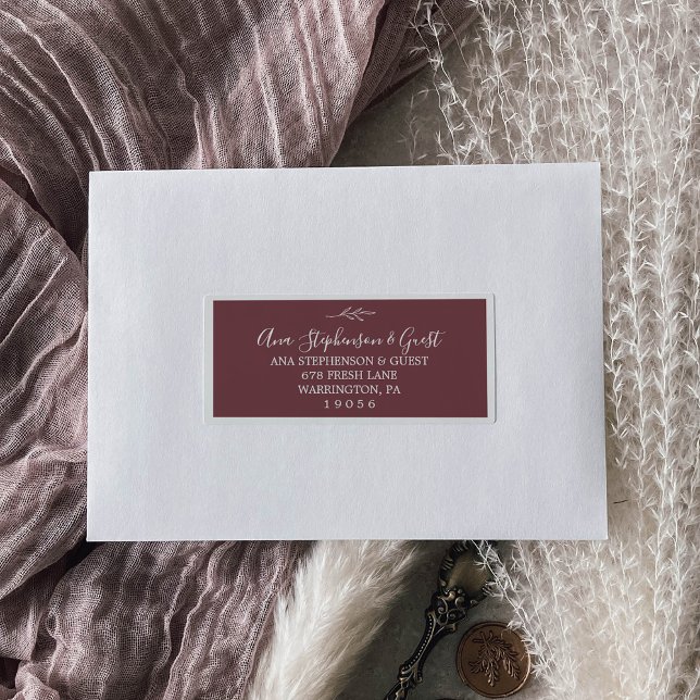 Minimal Leaf Burgundy Wedding Guest Address Labels (Creator Uploaded)