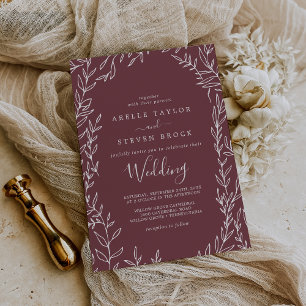 Minimal Leaf   Burgundy Wedding Invitation