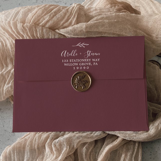 Minimal Leaf | Burgundy Wedding Invitation Envelope (Creator Uploaded)