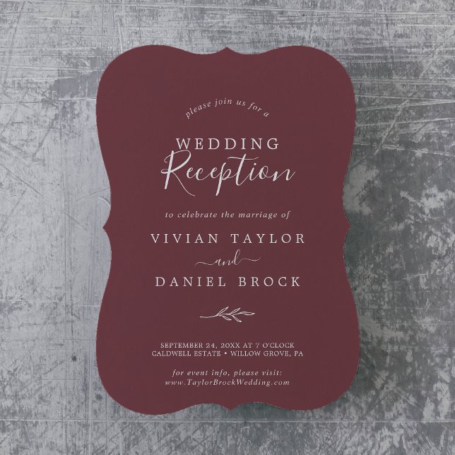 Minimal Leaf | Burgundy Wedding Reception Invitation (Creator Uploaded)