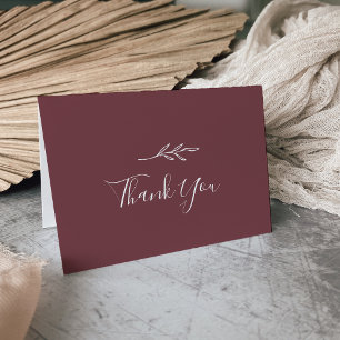 Minimal Leaf Burgundy Wedding Thank You Card