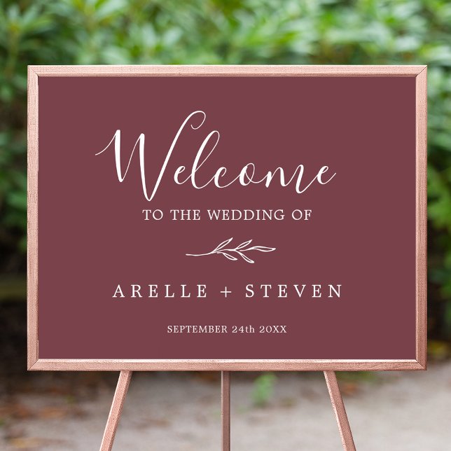 Minimal Leaf | Burgundy Wedding Welcome Poster (Creator Uploaded)