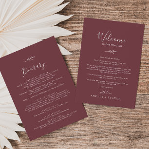 Minimal Leaf   Burgundy Welcome Letter & Itinerary