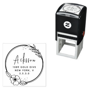 Minimal Leaf Circular Address Self-inking Stamp
