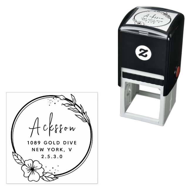 Minimal Leaf Circular Address Self-inking Stamp (In Situ)