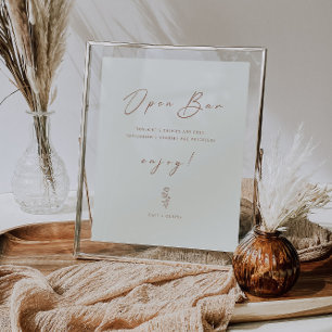 Minimal Leaf Cream Funny Wedding Open Bar Sign