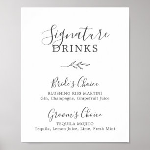 Minimal Leaf Dark Gray Signature Drinks Sign