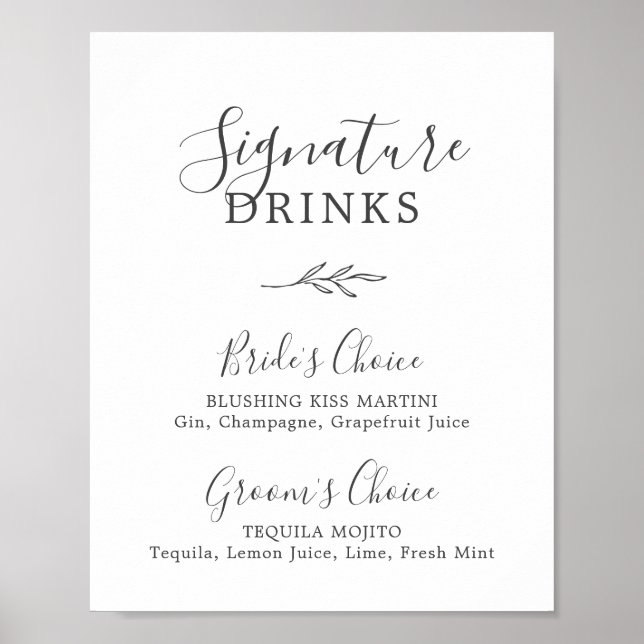 Minimal Leaf | Dark Gray Signature Drinks Sign (Front)