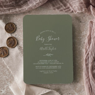Minimal Leaf Dark Green Baby Shower Invitation