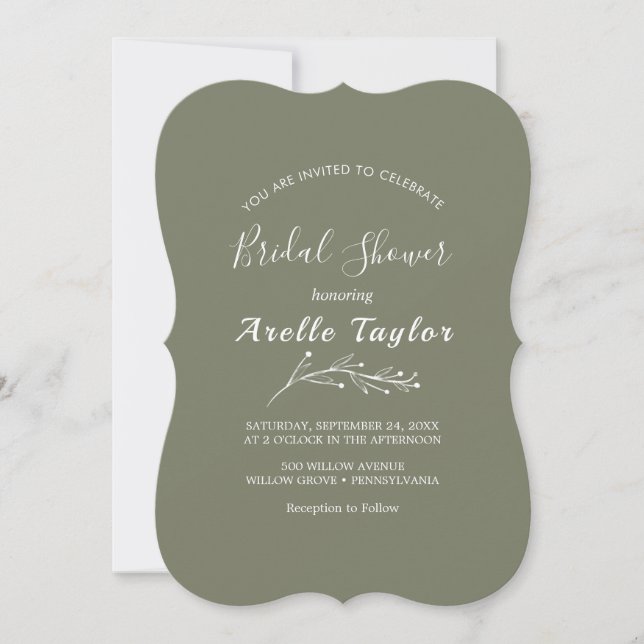 Minimal Leaf | Dark Green Bridal Shower Invitation (Front)