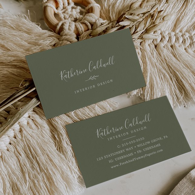 Minimal Leaf | Dark Green Business Card (Creator Uploaded)