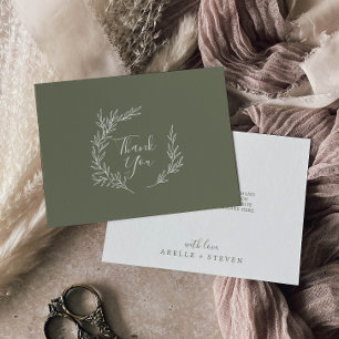 Minimal Leaf Dark Green Flat Thank You Card