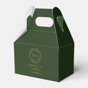 Minimal Leaf   Dark Green Formal Monogram Wedding Favour Box