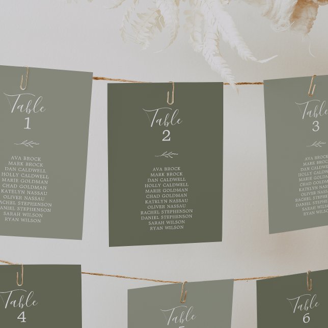 Minimal Leaf Dark Green Hanging Seating Chart Card (Creator Uploaded)