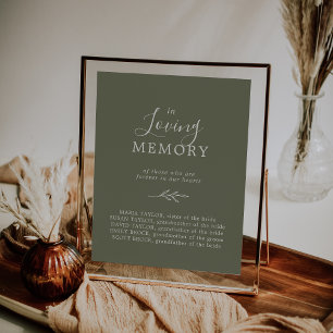 Minimal Leaf Dark Green In Loving Memory Memorial Poster