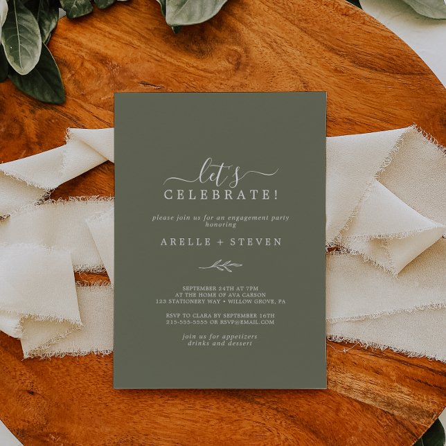 Minimal Leaf | Dark Green Let's Celebrate Invitation (Creator Uploaded)