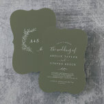 Minimal Leaf | Dark Green Monogram Back Wedding Invitation<br><div class="desc">This minimal leaf dark green monogram back wedding invitation is perfect for a boho wedding. The design features a simple greenery leaf silhouette in olive green with minimalist mountain bohemian style. Personalise the back with the first initials of the bride and groom.</div>