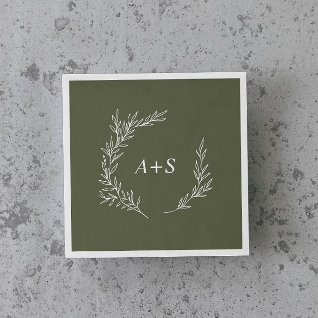Minimal Leaf | Dark Green Monogram Wedding Napkin (Creator Uploaded)