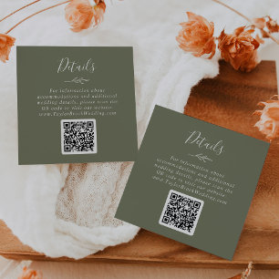 Minimal Leaf   Dark Green QR Code Wedding Details Enclosure Card