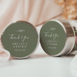 Minimal Leaf | Dark Green Thank You Favour Sticker<br><div class="desc">These minimal leaf dark green thank you wedding favour stickers are perfect for a boho wedding reception. The design features a simple greenery leaf silhouette in olive green with minimalist mountain bohemian style. Personalise the sticker labels with your names, the event (if applicable), and the date. These stickers can be...</div>