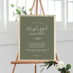 Minimal Leaf Dark Green Unplugged Ceremony Sign