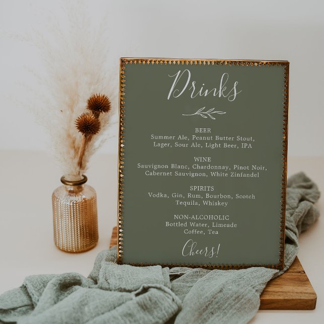 Minimal Leaf | Dark Green Wedding Drinks Menu Poster (Creator Uploaded)