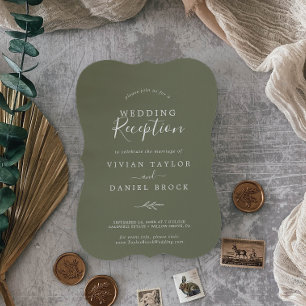 Minimal Leaf Dark Green Wedding Reception Invitation