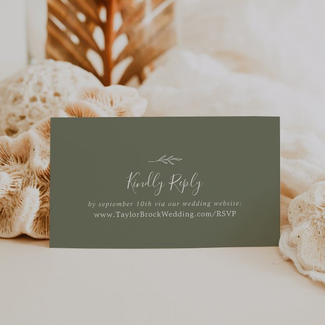 Minimal Leaf | Dark Green Wedding Website RSVP Enclosure Card (Creator Uploaded)