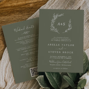 Minimal Leaf   Dark Green Weekend Events Wedding Invitation