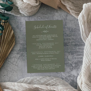 Minimal Leaf Dark Green Weekend Schedule of Events Enclosure Card