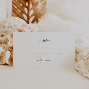 Minimal Leaf   Dark Grey Flat Wedding Place Card