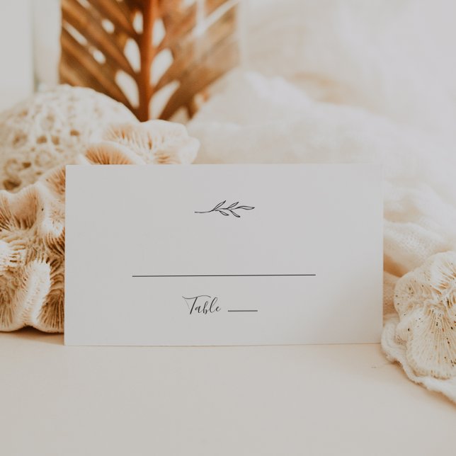 Minimal Leaf | Dark Grey Flat Wedding Place Card (Creator Uploaded)