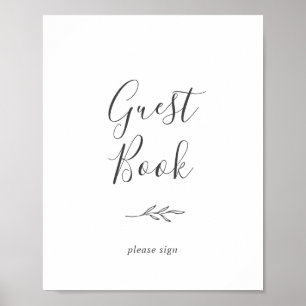 Minimal Leaf Dark Grey Guest Book Sign