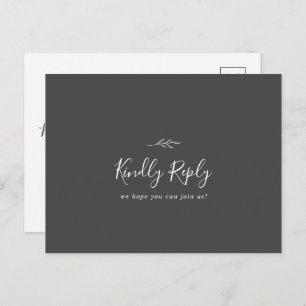 Minimal Leaf Dark Grey Menu Choice RSVP Postcard