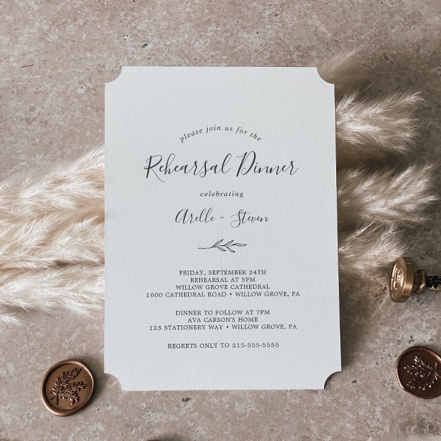 Minimal Leaf | Dark Grey Rehearsal Dinner Invitation (Creator Uploaded)