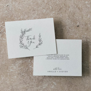 Minimal Leaf Dark Grey Thank You Card