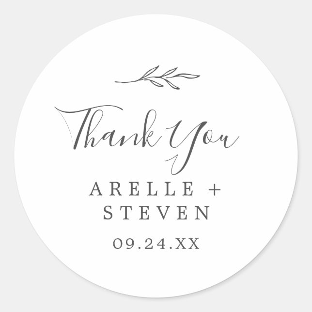 Minimal Leaf | Dark Grey Thank You Favour Sticker (Front)