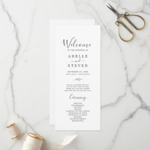 Minimal Leaf Dark Grey Wedding Program
