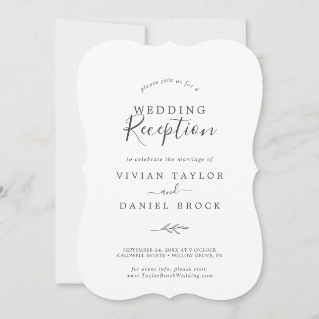 Minimal Leaf | Dark Grey Wedding Reception Invitation (Front)